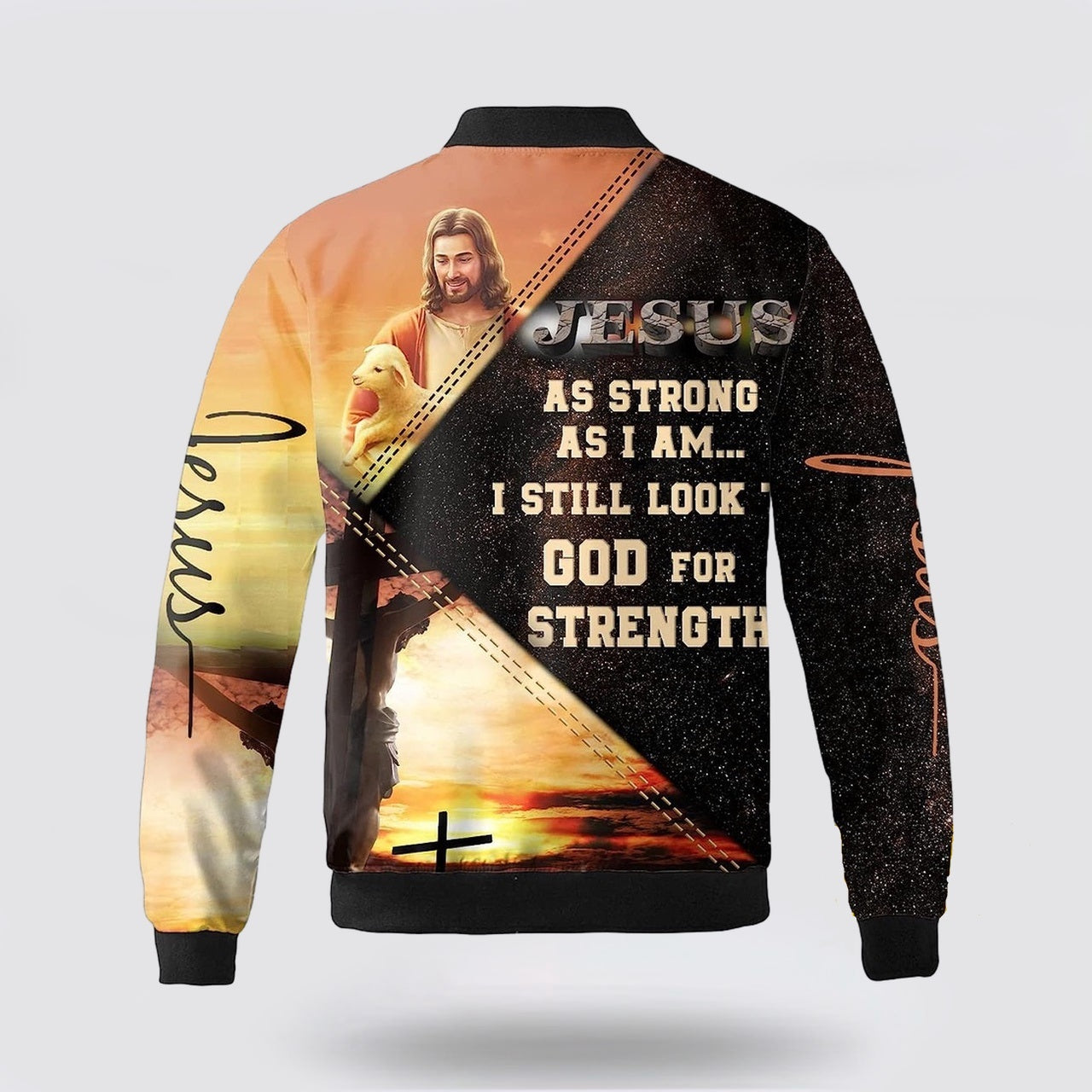 The Lion Cross Jesus As Strong As I Am Bomber Jacket - Christian Bomber Shirts for Men and Women
