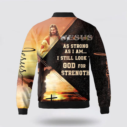 The Lion Cross Jesus As Strong As I Am Bomber Jacket - Christian Bomber Shirts for Men and Women