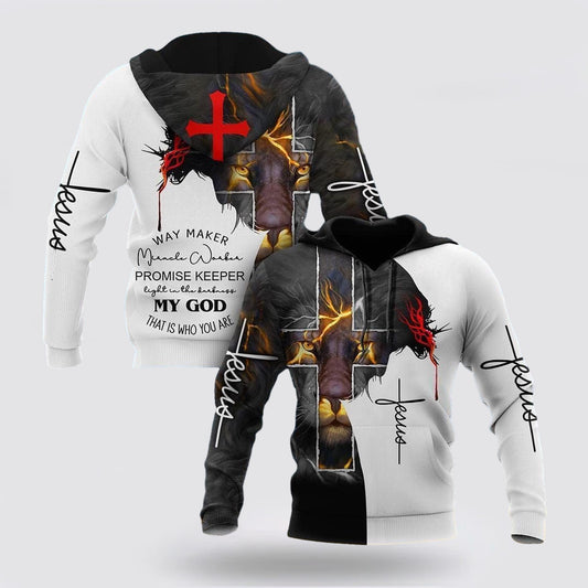 The Lion Cross Way Maker Miracle Worker Promise Keeper 3d Hoodies For Women Men - Christian Apparel Hoodies