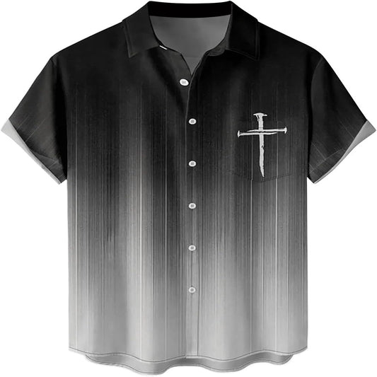 The Cross Black Color Christian Hawaiian Shirt - Hawaiian Beach Shirts for Men Women