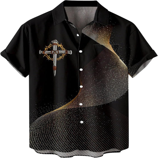 The Cross Rose Gold Christian Hawaiian Shirt - Hawaiian Beach Shirts for Men Women