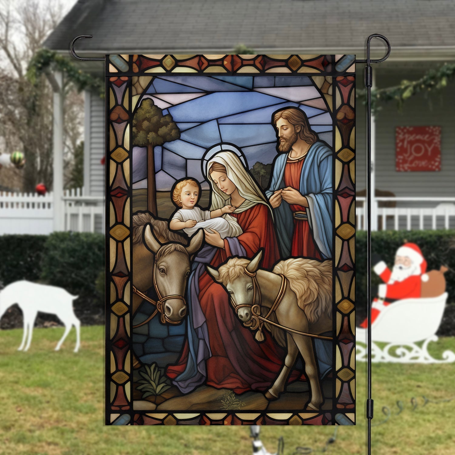 The Holy Family's Tender Moment Christmas Garden Flag - Christian House Flag
