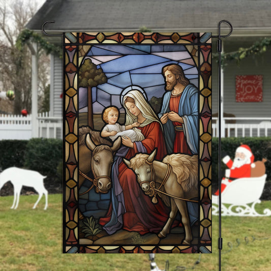 The Holy Family's Tender Moment Christmas Garden Flag - Christian House Flag