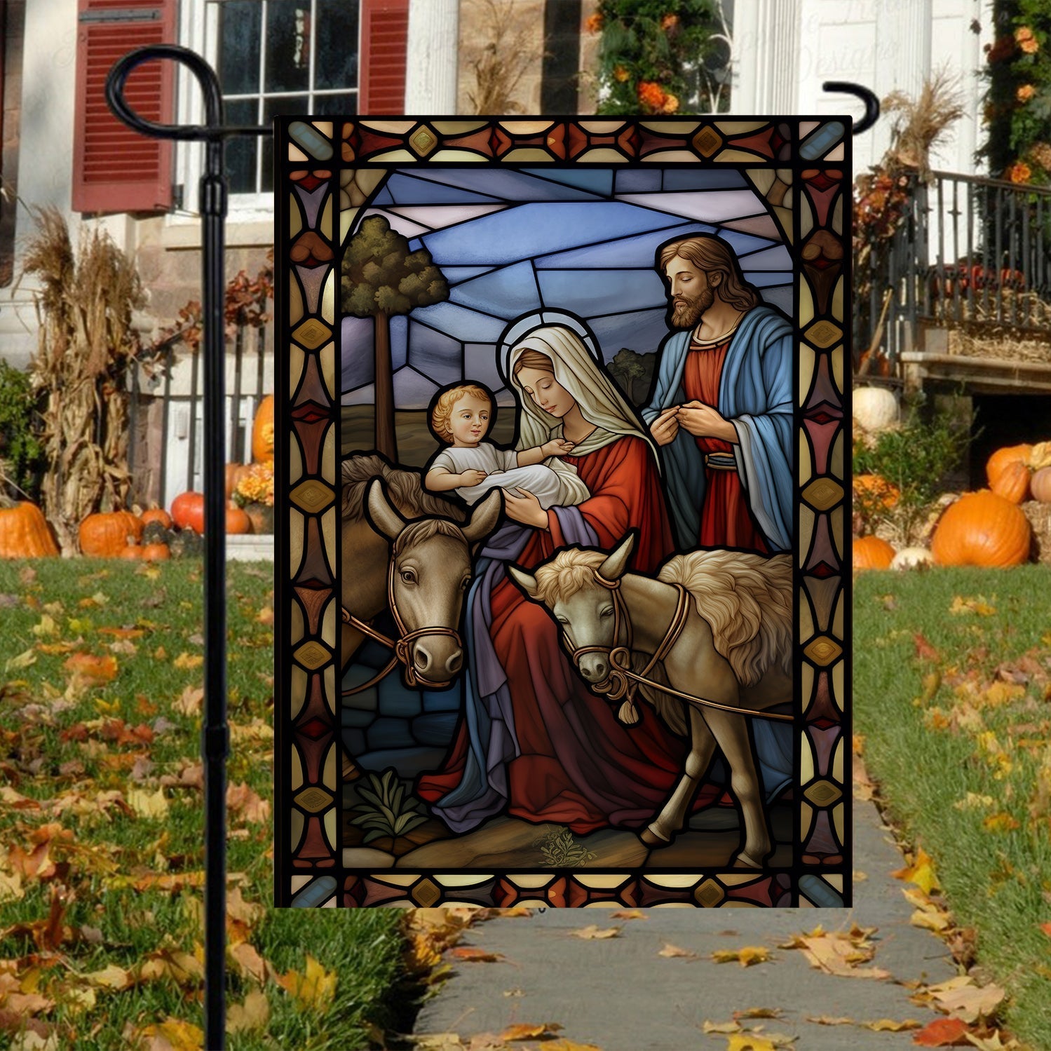 The Holy Family's Tender Moment Christmas Garden Flag - Christian House Flag