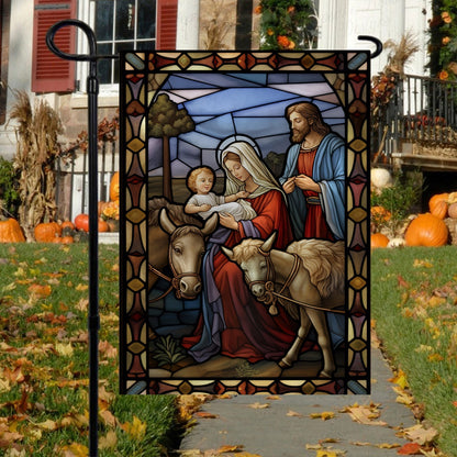 The Holy Family's Tender Moment Christmas Garden Flag - Christian House Flag