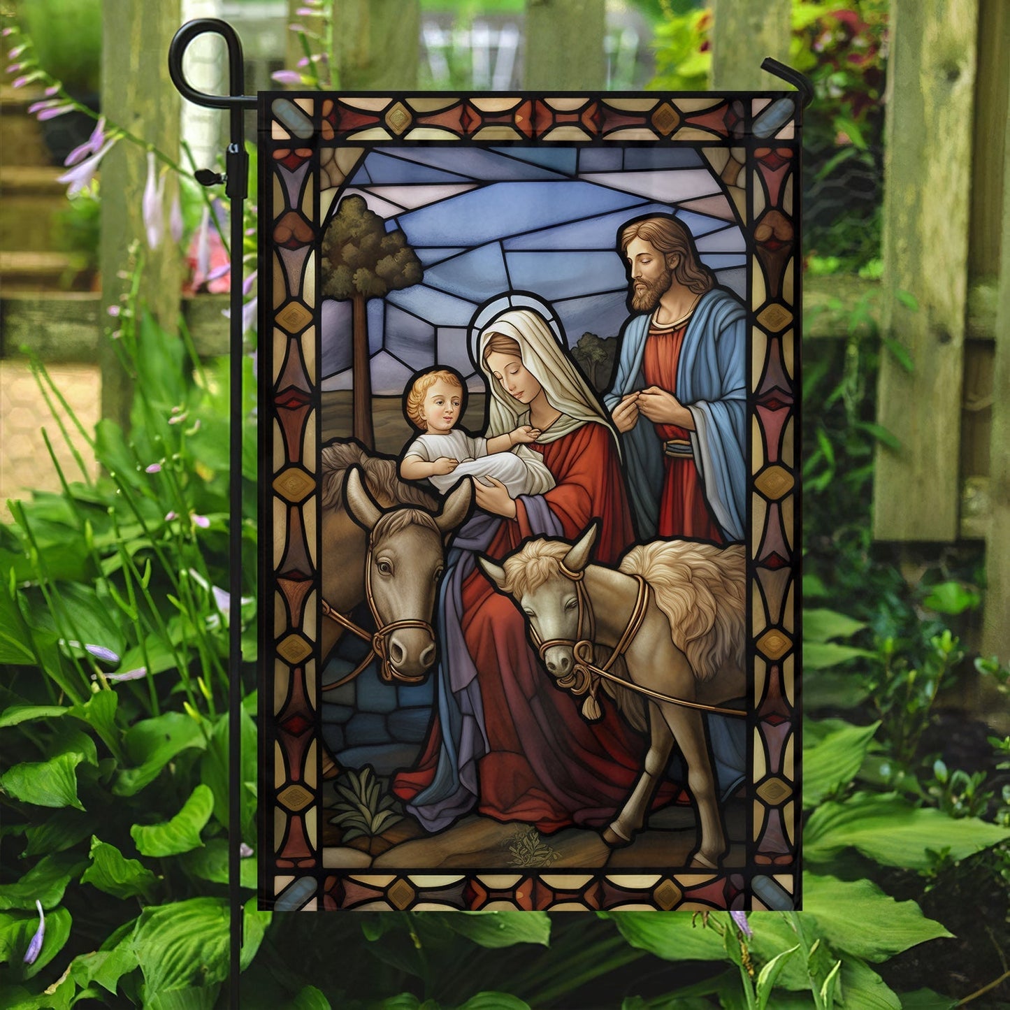 The Holy Family's Tender Moment Christmas Garden Flag - Christian House Flag