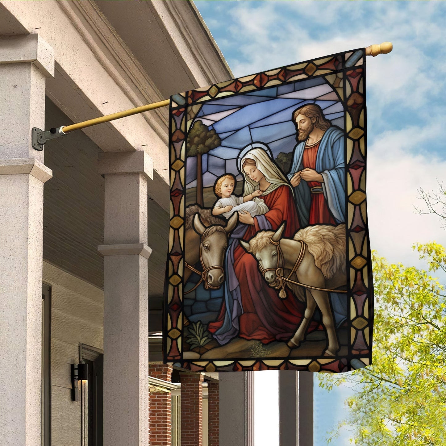 The Holy Family's Tender Moment Christmas Garden Flag - Christian House Flag
