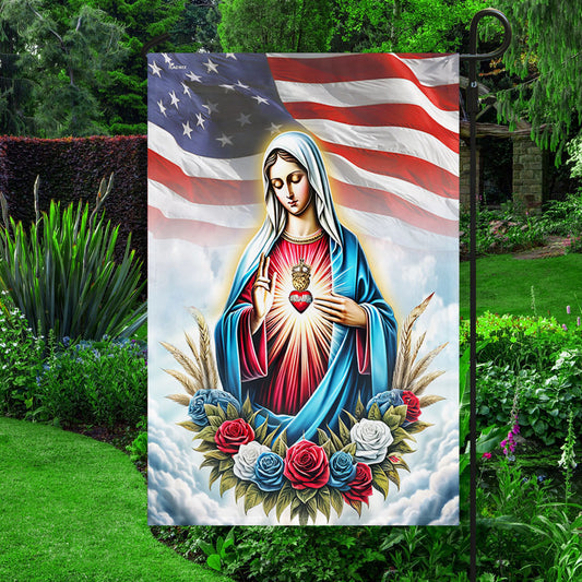 The Immaculate Heart Of Mary American Flag - Religious House Flags