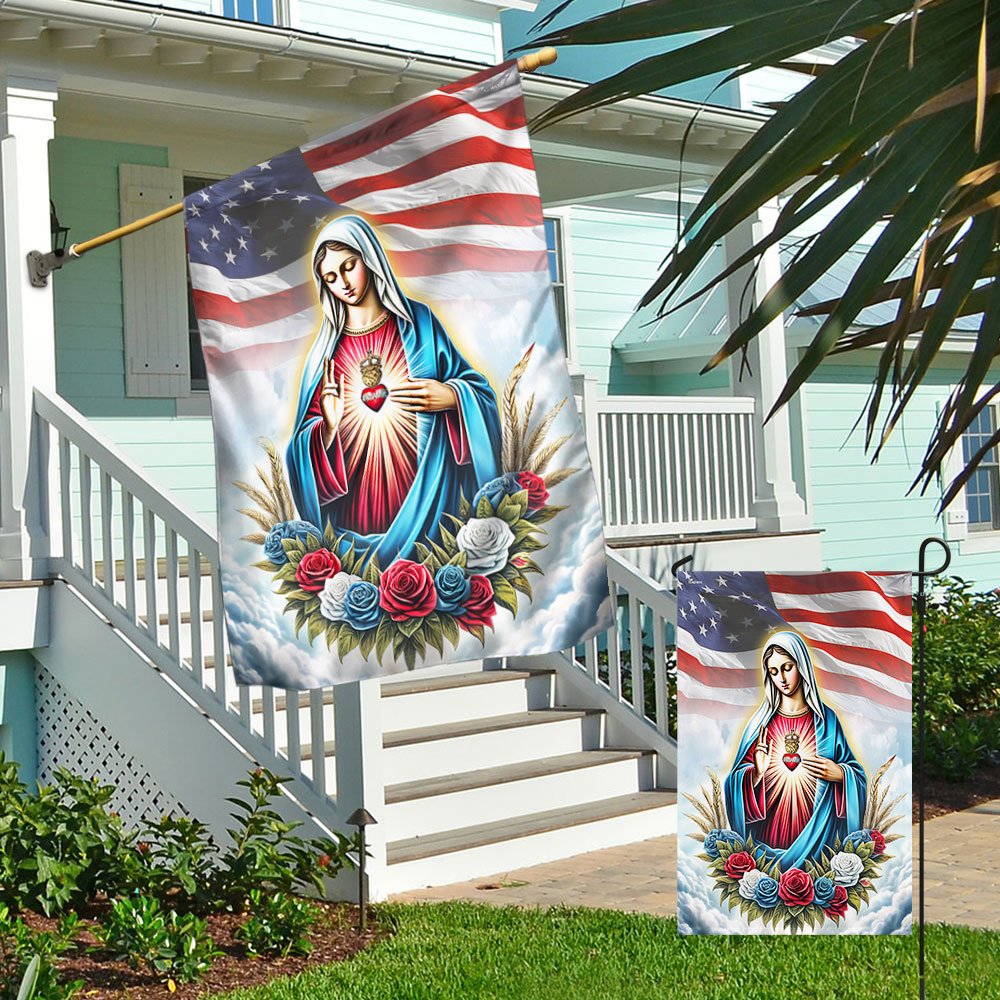 The Immaculate Heart Of Mary American Flag - Religious House Flags