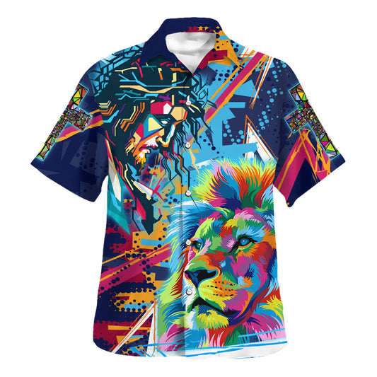 The Jesus Lion Colorful Hawaiian Shirt For Men And Women - Christian Summer Shirt