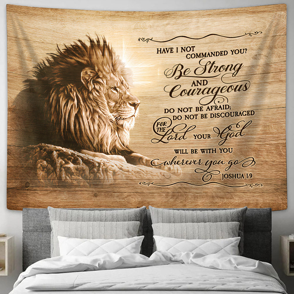 The Lion Be Strong And Courageous Tapestry - Christian Wall Tapestries