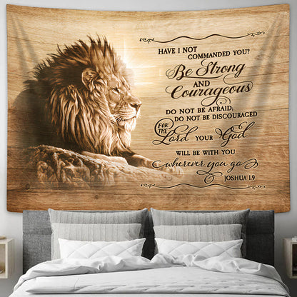 The Lion Be Strong And Courageous Tapestry - Christian Wall Tapestries