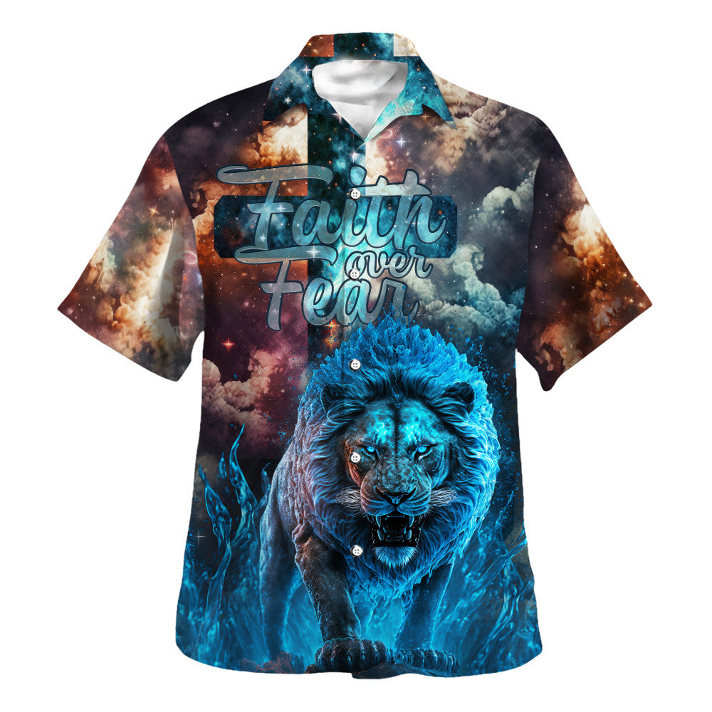 The Lion Cool Faith Over Fear Hawaiian Shirt For Men And Women - Christian Summer Shirt