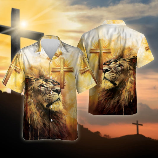 The Lion Cross Christian Hawaiian Shirt - Hawaiian Beach Shirts for Men Women