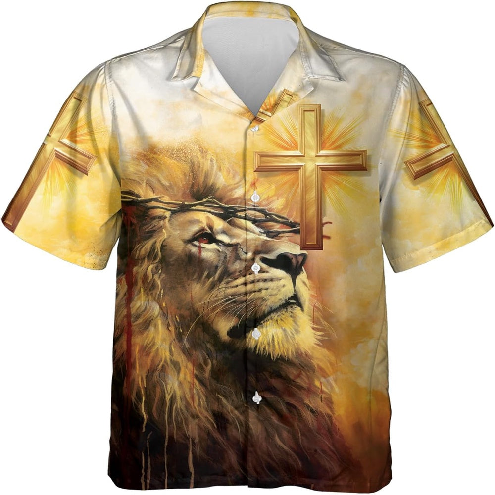 The Lion Cross Christian Hawaiian Shirt - Hawaiian Beach Shirts for Men Women