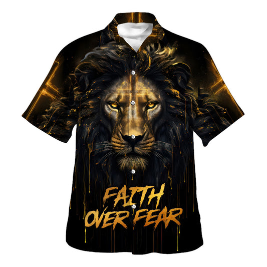 The Lion Faith Over Fear Hawaiian Shirt For Men And Women - Christian Summer Shirt