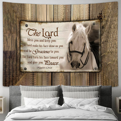 The Lord Bless You And Keep You Horse Farmhouse Tapestry - Christian Tapestry Wall Hanging