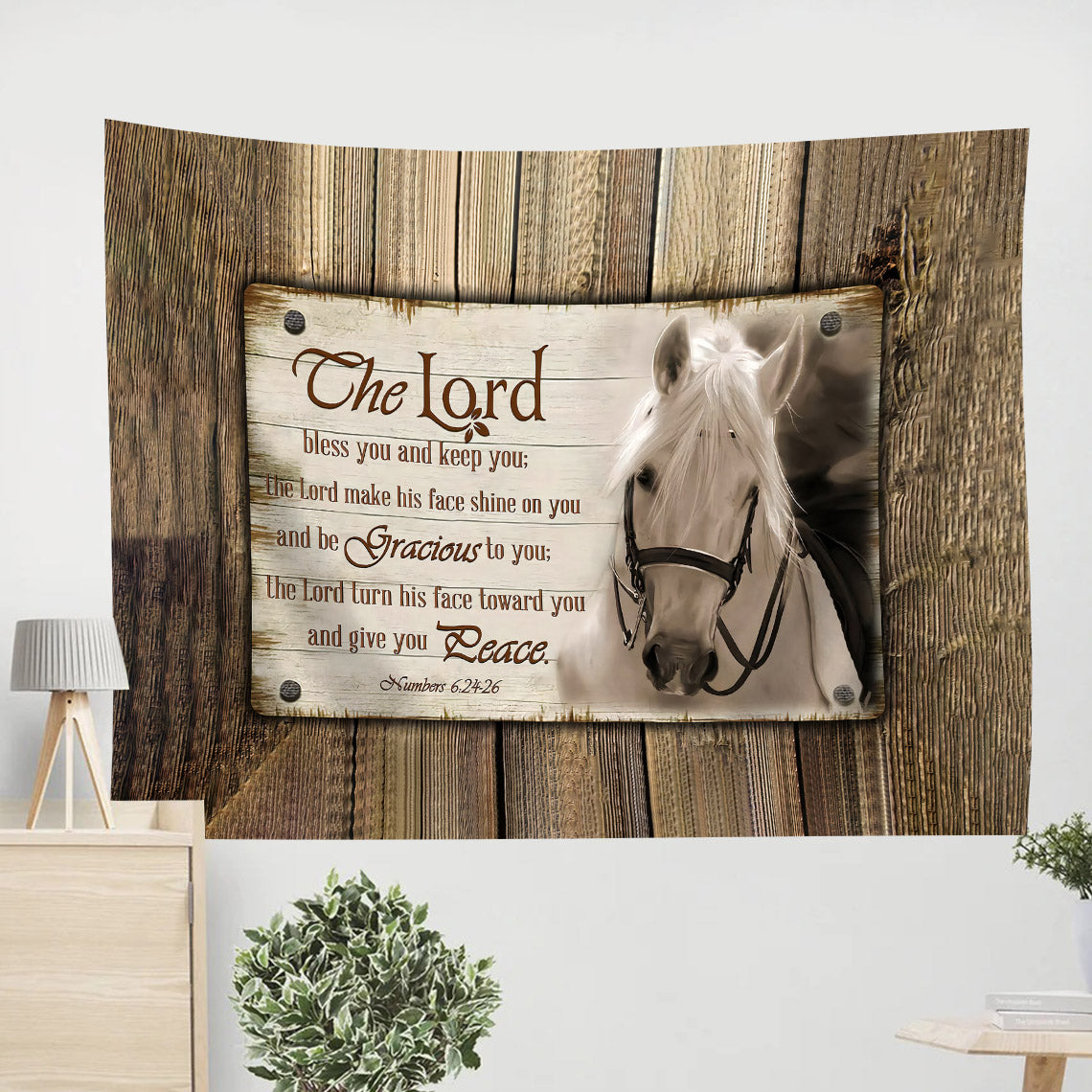 The Lord Bless You And Keep You Horse Farmhouse Tapestry - Christian Tapestry Wall Hanging