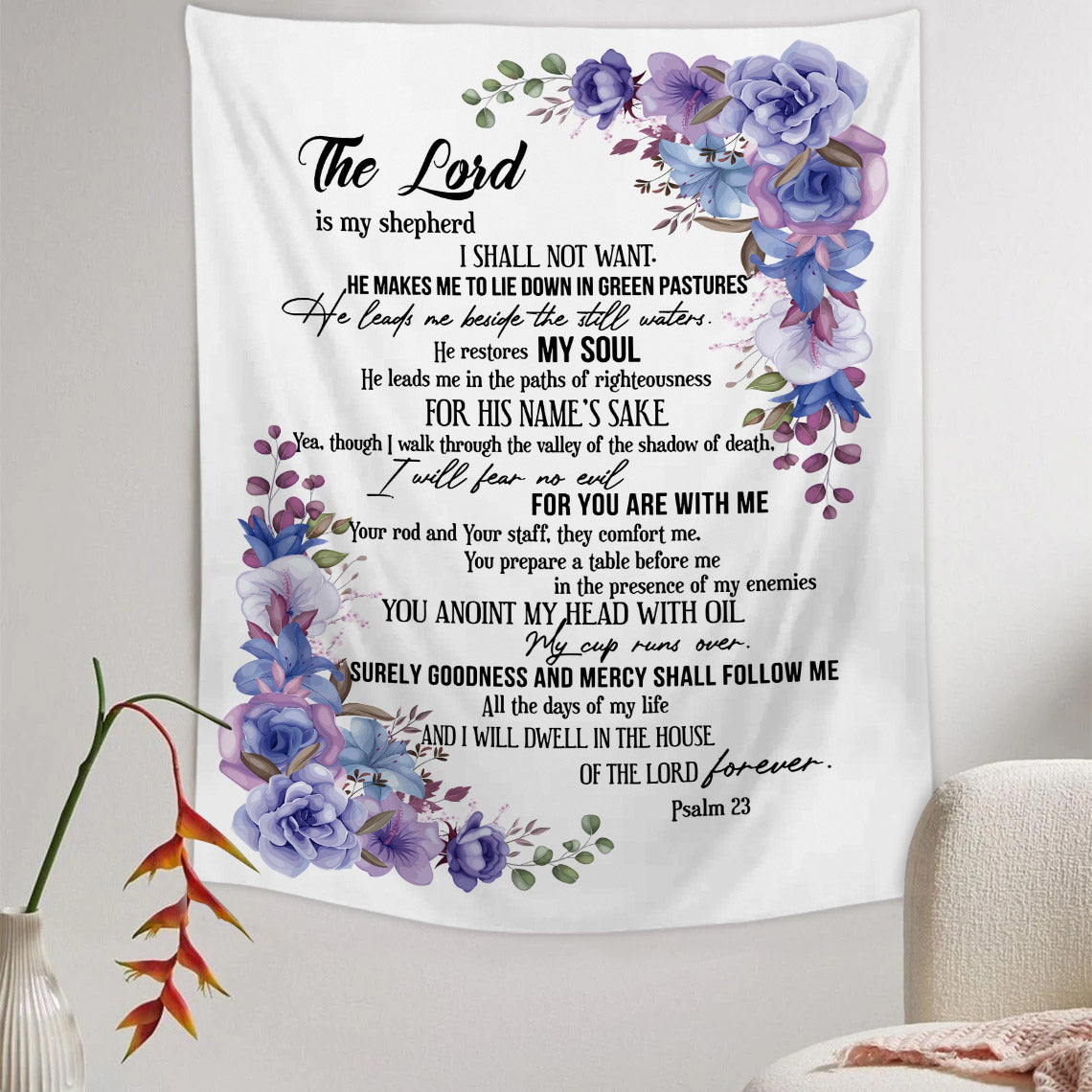 The Lord Is My Shepherd Psalm 23 Religious Tapestries - Christian Wall Tapestry Decor