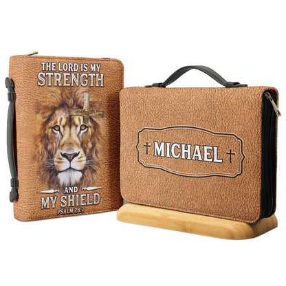 The Lord Is My Strength And My Shield Psalm 28 7 Lion Personalized Bible Cover - Christian Bible Covers For Women