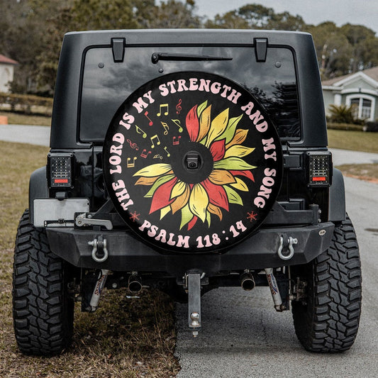 The Lord Is My Strength And My Song Spare Tire Cover - Bible Verse Tire Cover