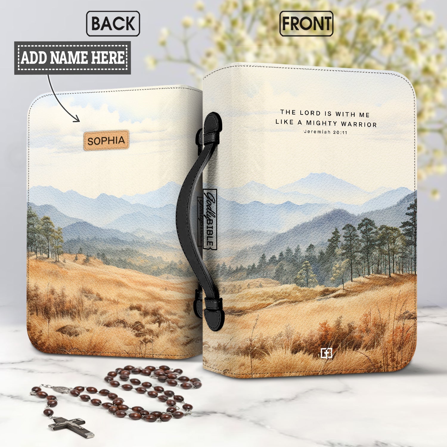 The Lord Is With Me Like A Mighty Warrior Jeremiah 20 11 Smoky Mountain Personalized Bible Cover