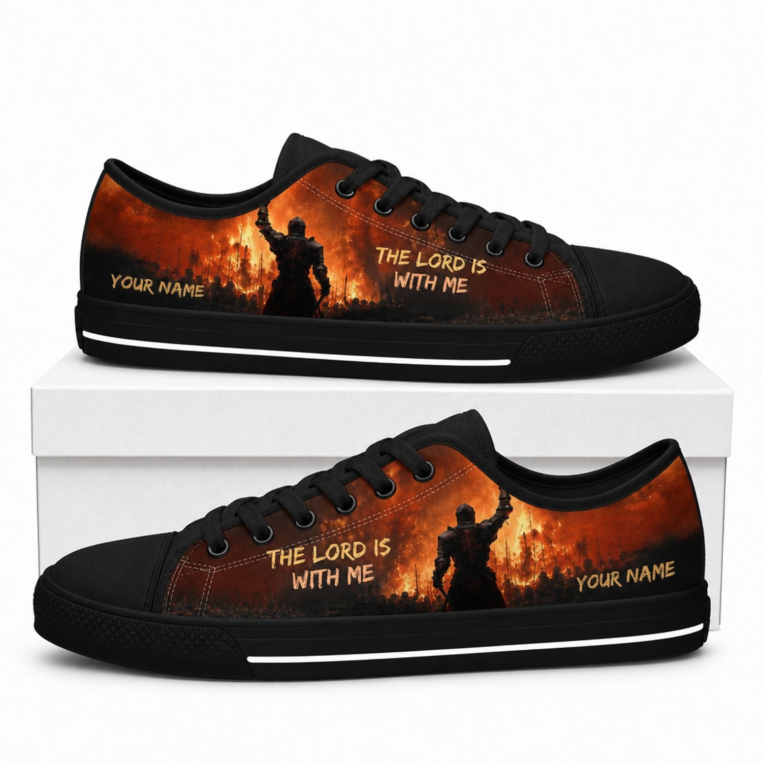 The Lord Is With Me Rustic Personalized Low Top Shoes box black