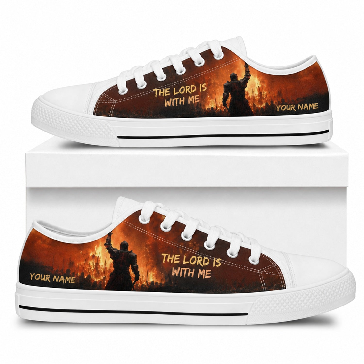 The Lord Is With Me Rustic Personalized Low Top Shoes box white