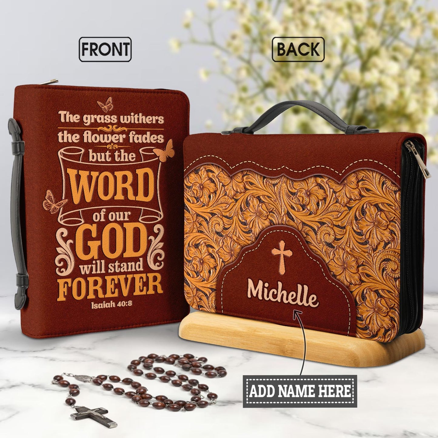 The Word Of Our God Stands Forever Isaiah 40 8 Butterfly Flower Carving Personalized Bible Cover
