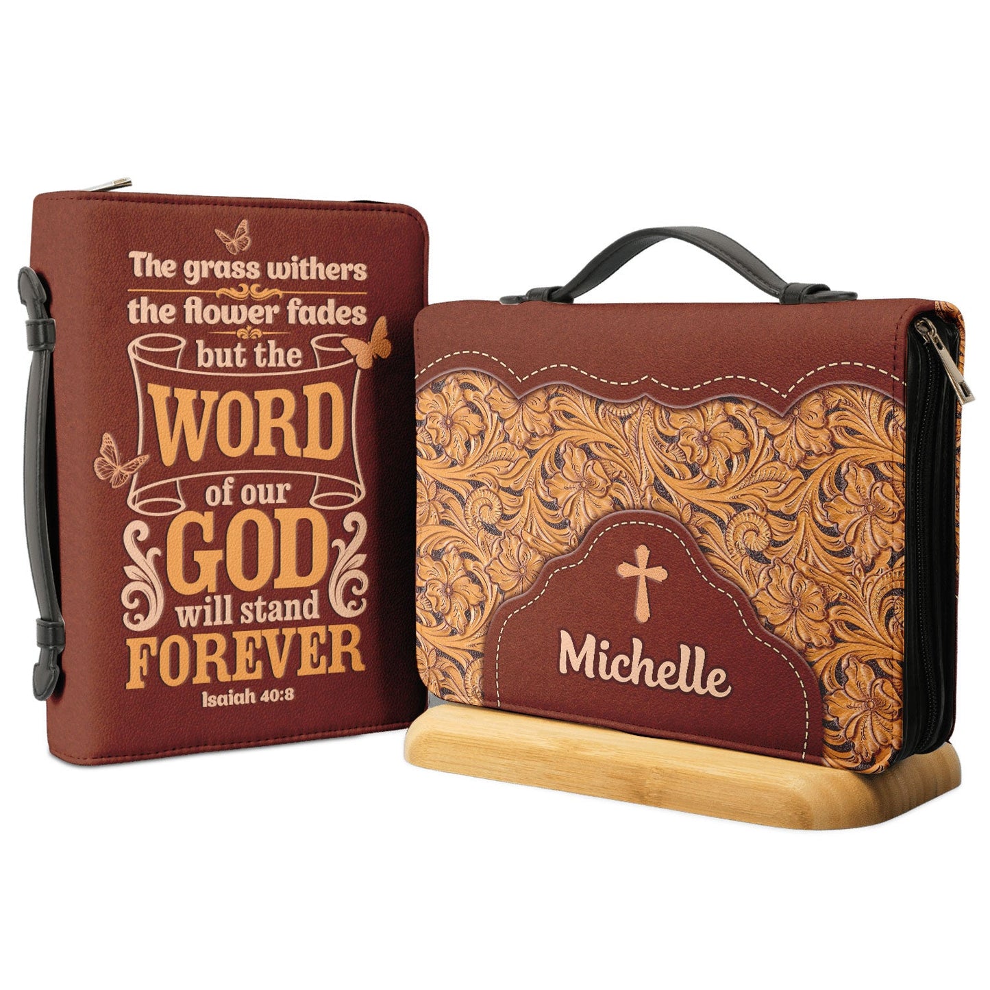 The Word Of Our God Stands Forever Isaiah 40 8 Butterfly Flower Carving Personalized Bible Cover