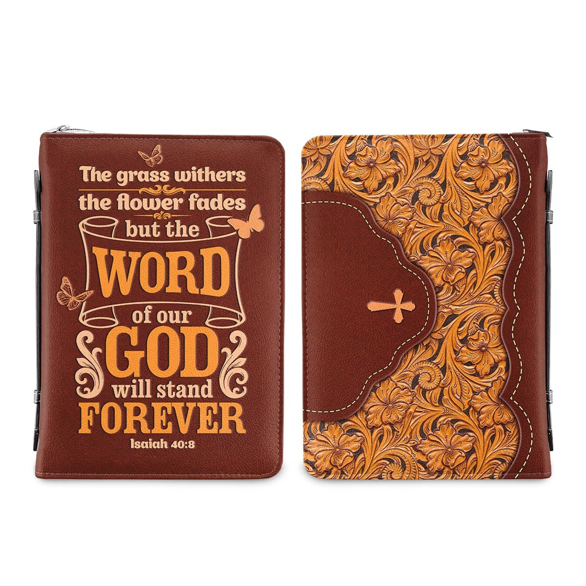 The Word Of Our God Stands Forever Isaiah 40 8 Butterfly Flower Carving Personalized Bible Cover