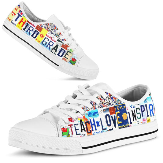 Third Grade Inspire License Plates Low Top Shoes, Teacher Shoes, Low Top Sneakers