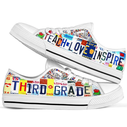 Third Grade Inspire License Plates Low Top Shoes, Teacher Shoes, Low Top Sneakers