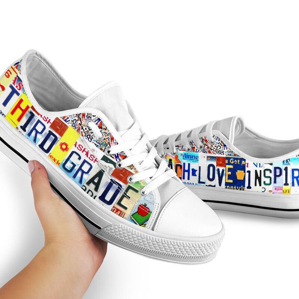 Third Grade Inspire License Plates Low Top Shoes, Teacher Shoes, Low Top Sneakers