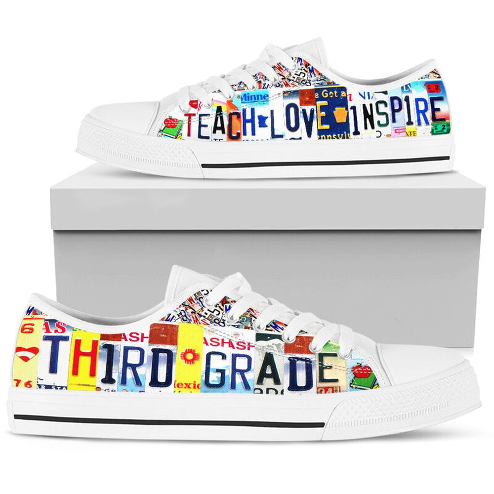 Third Grade Inspire License Plates Low Top Shoes, Teacher Shoes, Low Top Sneakers