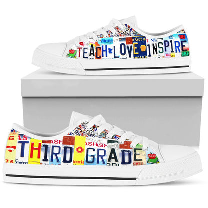 Third Grade Inspire License Plates Low Top Shoes, Teacher Shoes, Low Top Sneakers