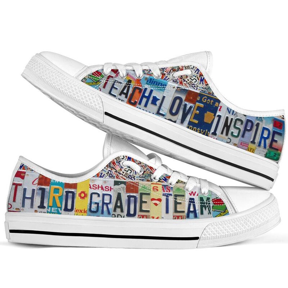 Third Grade Teacher License Plates Low Top Shoes, Teacher Shoes, Low Top Sneakers