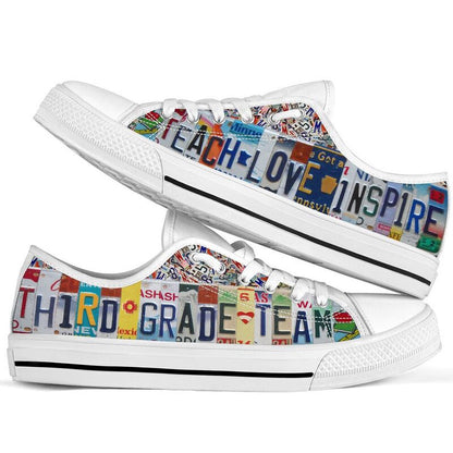 Third Grade Teacher License Plates Low Top Shoes, Teacher Shoes, Low Top Sneakers