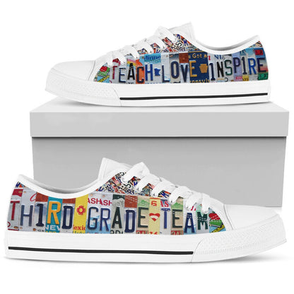 Third Grade Teacher License Plates Low Top Shoes, Teacher Shoes, Low Top Sneakers