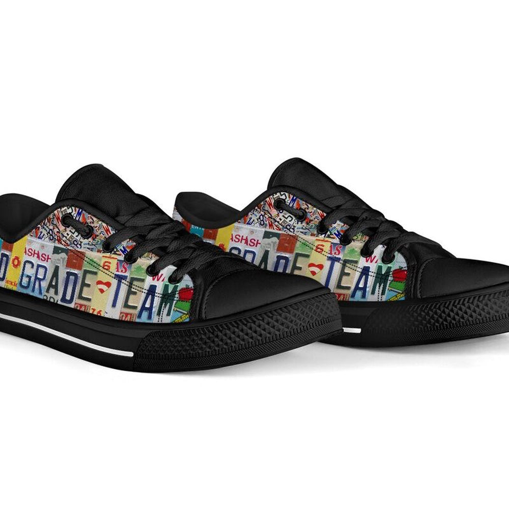 Third Grade Team License Plates Low Top Black Shoes, Teacher Shoes, Low Top Sneakers