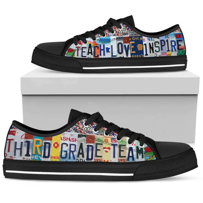 Third Grade Team License Plates Low Top Black Shoes, Teacher Shoes, Low Top Sneakers