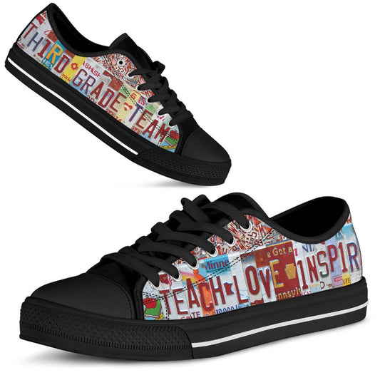 Third Grade Team License Plates Low Top Red Shoes, Teacher Shoes, Low Top Sneakers