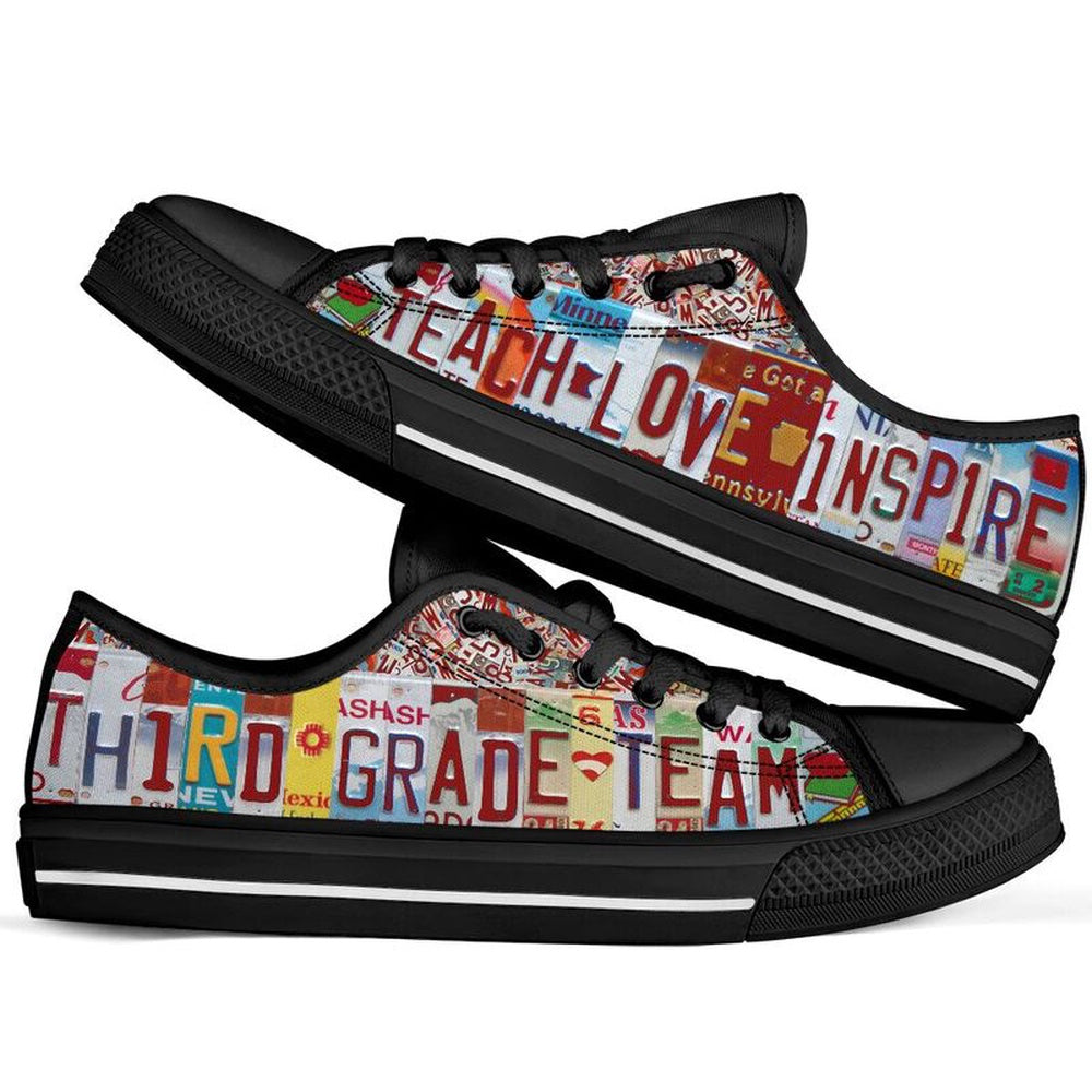 Third Grade Team License Plates Low Top Red Shoes, Teacher Shoes, Low Top Sneakers