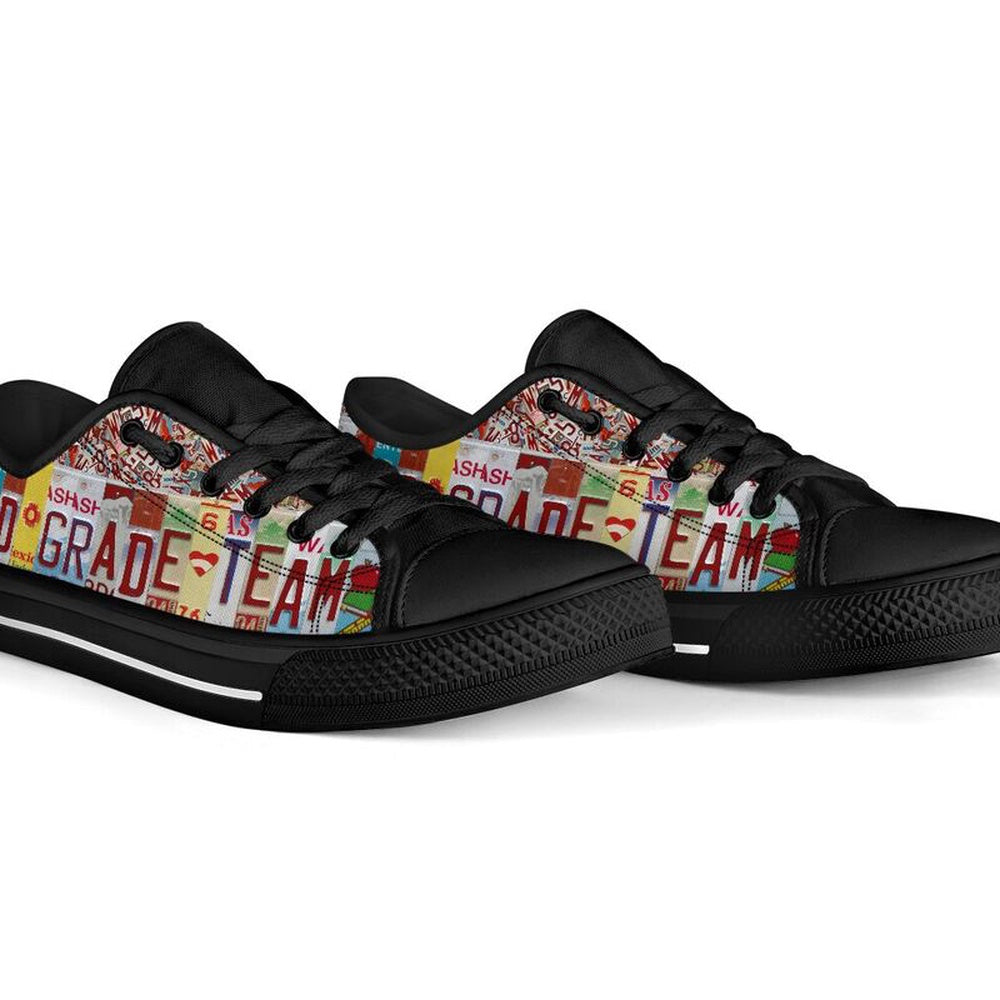 Third Grade Team License Plates Low Top Red Shoes, Teacher Shoes, Low Top Sneakers