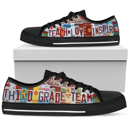 Third Grade Team License Plates Low Top Red Shoes, Teacher Shoes, Low Top Sneakers