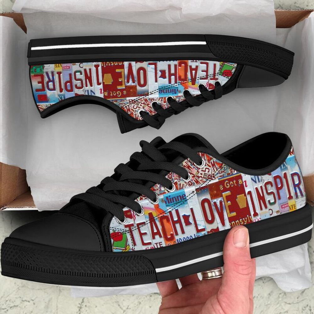 Third Grade Team License Plates Low Top Red Shoes, Teacher Shoes, Low Top Sneakers