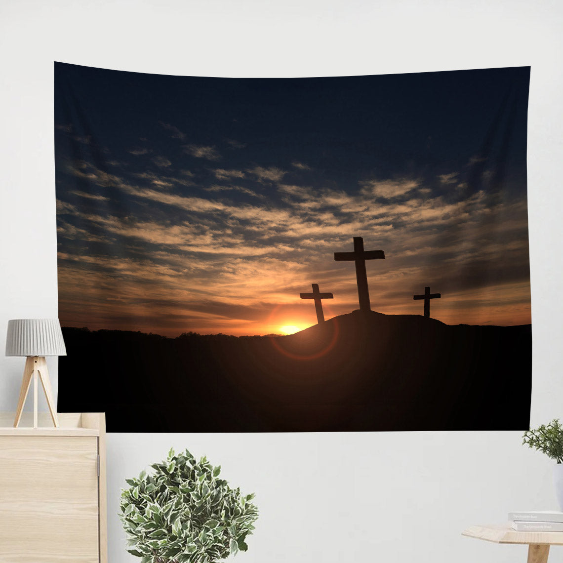 Three Cross Sunrise Tapestry - Christian Wall Tapestries