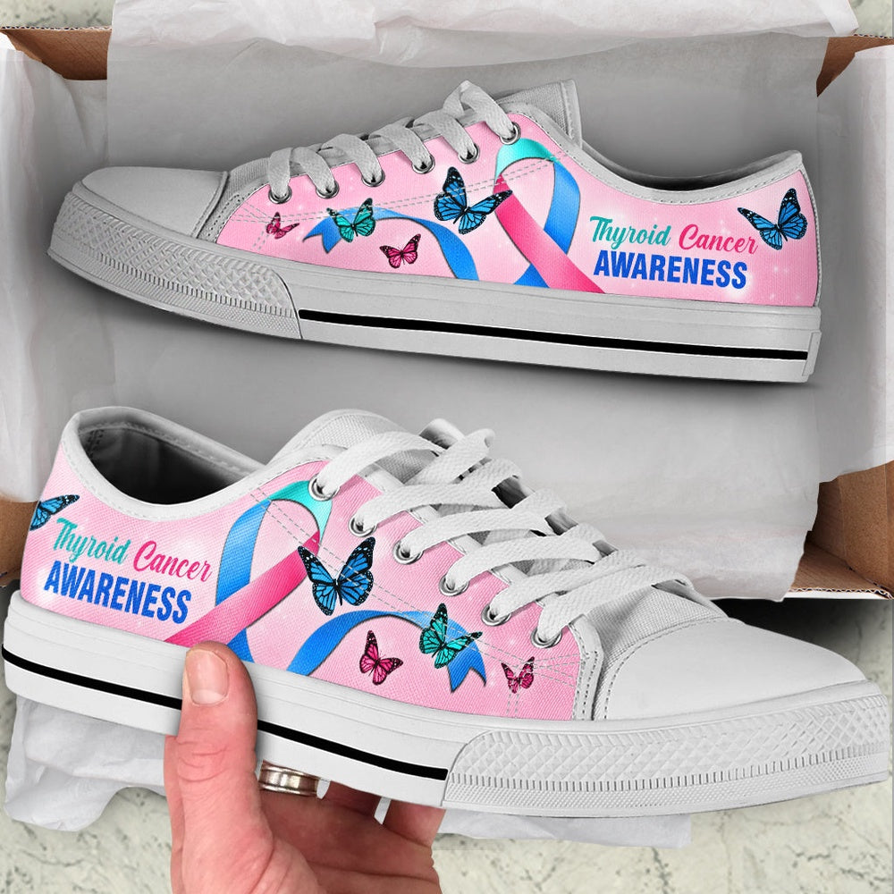 Thyroid Cancer Shoes Awareness Ribbon Shortcut Low Top Shoes, Breast Cancer Awareness Shoes