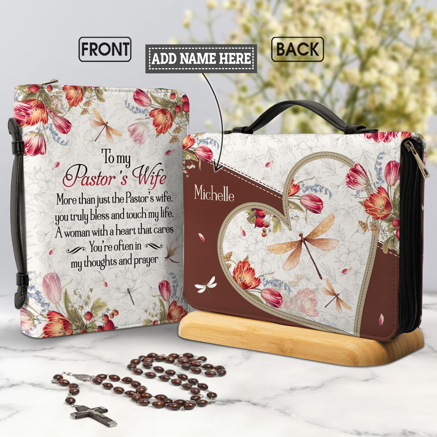 To My Pastors Wife Dragonfly Floral Personalized Bible Cover - Christian Bible Covers For Women
