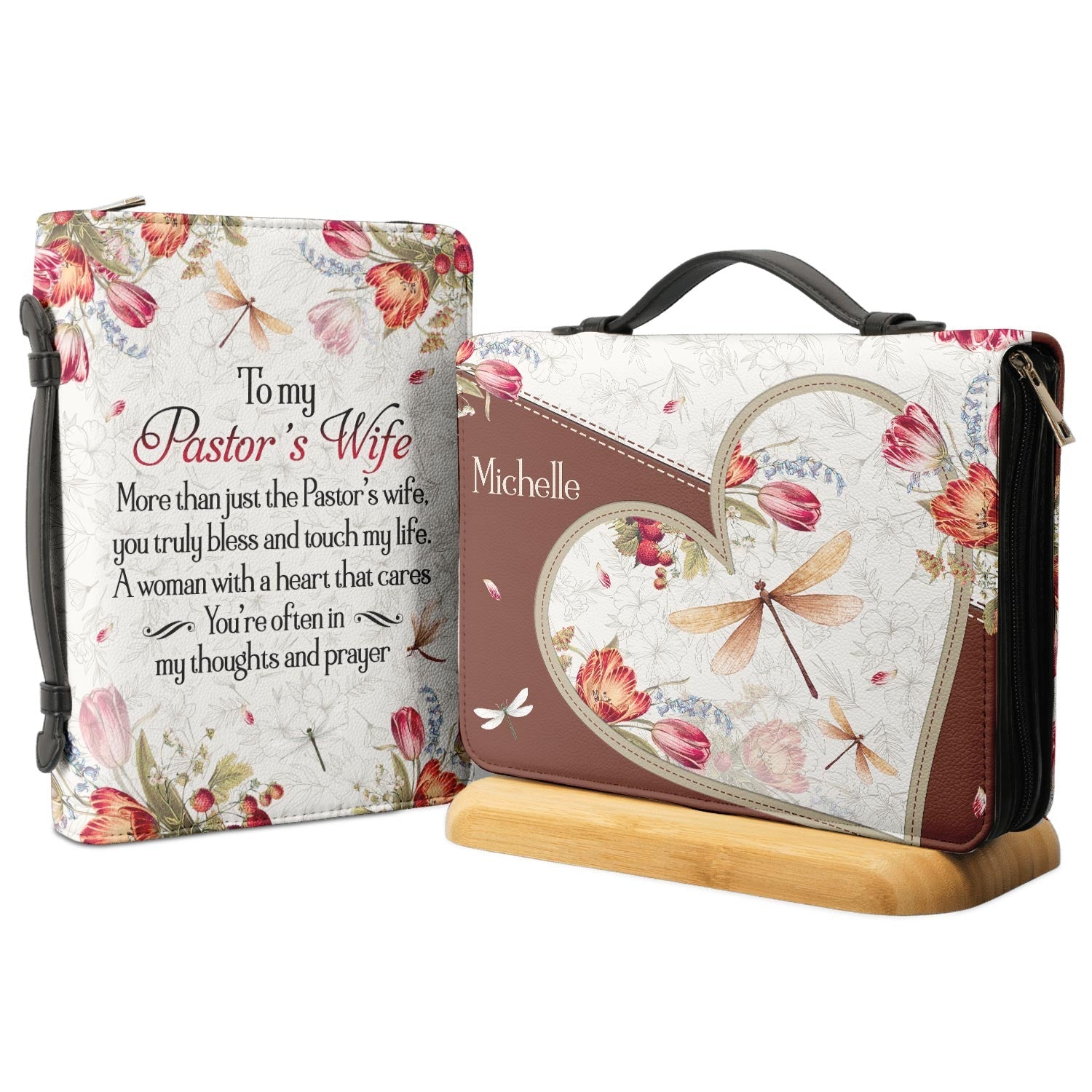To My Pastors Wife Dragonfly Floral Personalized Bible Cover - Christian Bible Covers For Women